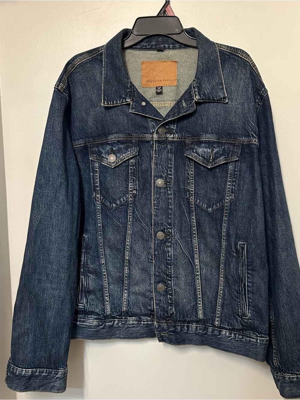 American Eagle Outfitters Blue Trucker Jean Denim Jacket Button Collar Men XL